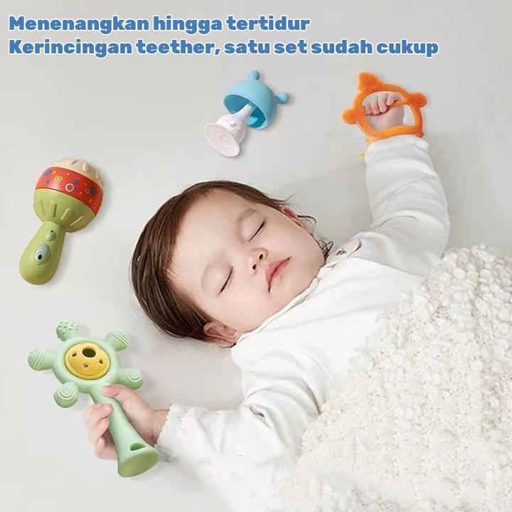 Mainan Bersuara untuk Bayi - Mainan Edukasi dengan Bunyi, Cahaya, dan Goyangan, Teether Silikon Food Grade Aman untuk Mulut Bayi 3+ Bulan