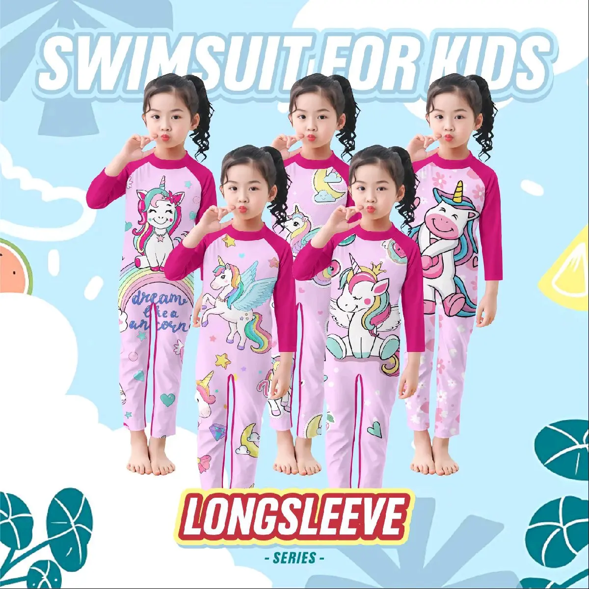 Baju renang anak panjang usia 1-10 tahun motif kartun lucu Bayi