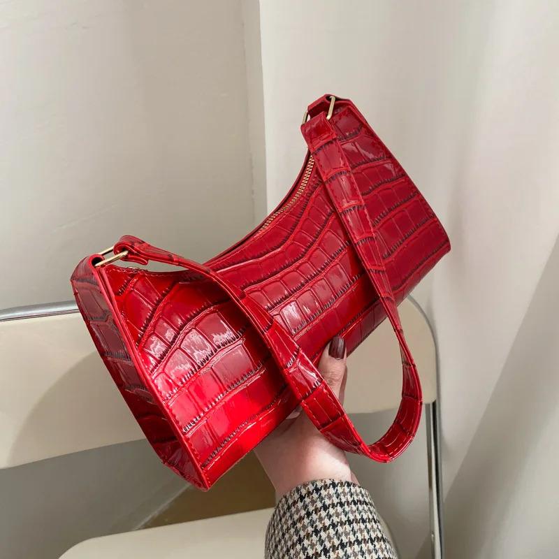 Fashion PU Leather Bags for Women Alligator Pattern Armpit Handbag Female Small Underarm Messenger Bag Purse 1