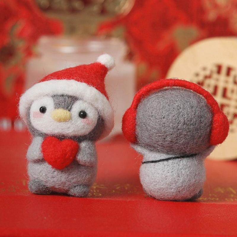 Product Introduction of Animal New Year Gifts Material Package DIY Handmade Doll Diy Sheep Wool Felt Toy Educational Toys Penguin Wool Needle Felt Kit Penguin Cartoon Toy Beginner Material Kit Unfinished Felt Kit 11