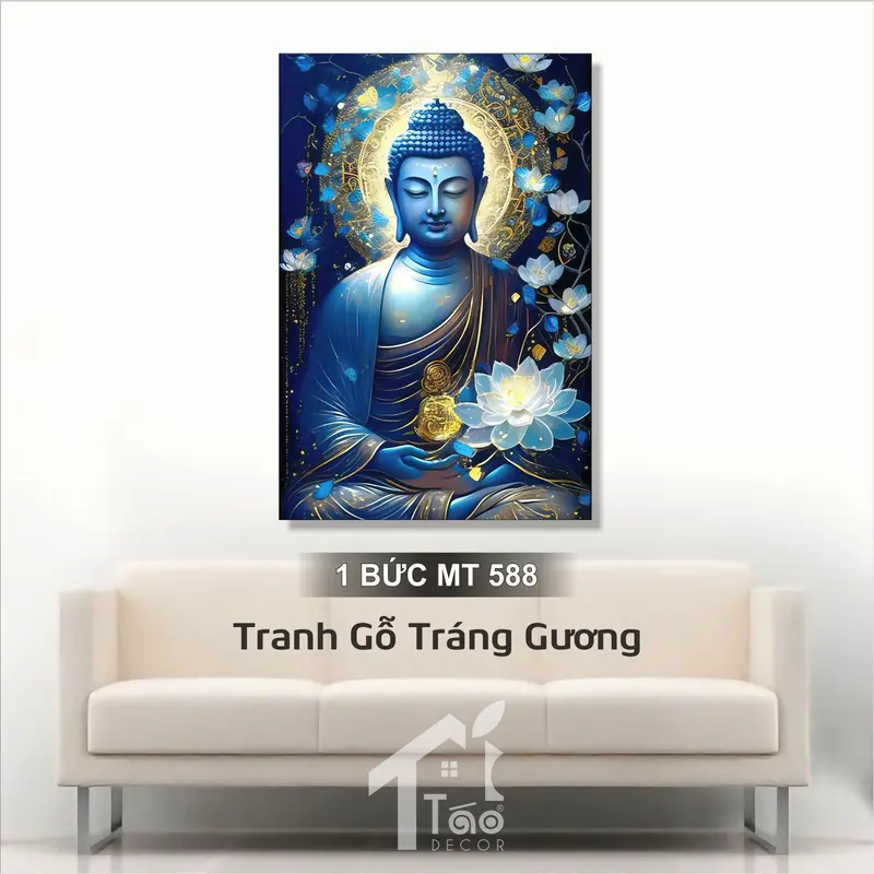 Tranh Gỗ Tráng Gương Phat Giao Tranh Treo Tường Phòng Khách, Tranh Decor Phòng Tho Tặng Kèm Móc Treo Và Đinh Ba Chân 0