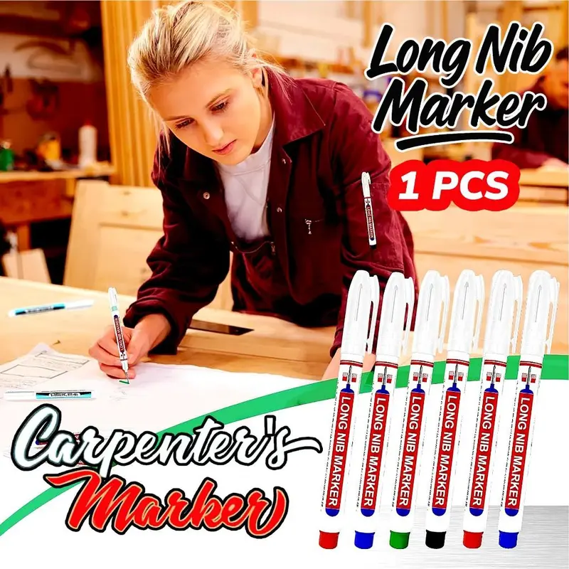 Spidol Pulpen Pena Permanen Tukang Bangunan Kepala Panjang Long Nip Tip Waterproof Paint Marker Penanda Besi Kayu Plastik Ban Mobil Motor Tahan Air 1