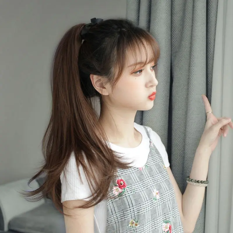 Hair Clip Ponytail Tali Lurus Natural 45cm/55cm Black Brown Coklat 5