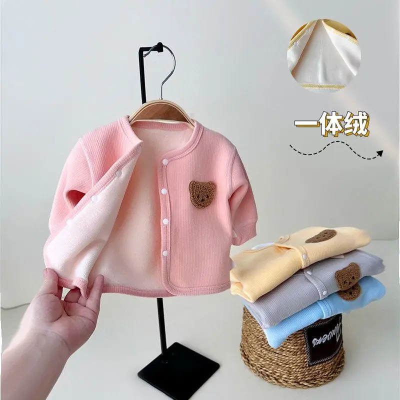 Quần Áo Cho Trẻ Sơ Sinh, Mùa Thu Và Mùa Đông, Ấm Áp, Lót Lông Cừu Một Lớp, Dành Cho Bé Trai Và Bé Gái, Áo Khoác Cardigan Nhỏ Áo Khăn Choàng Cho Trẻ Sơ Sinh