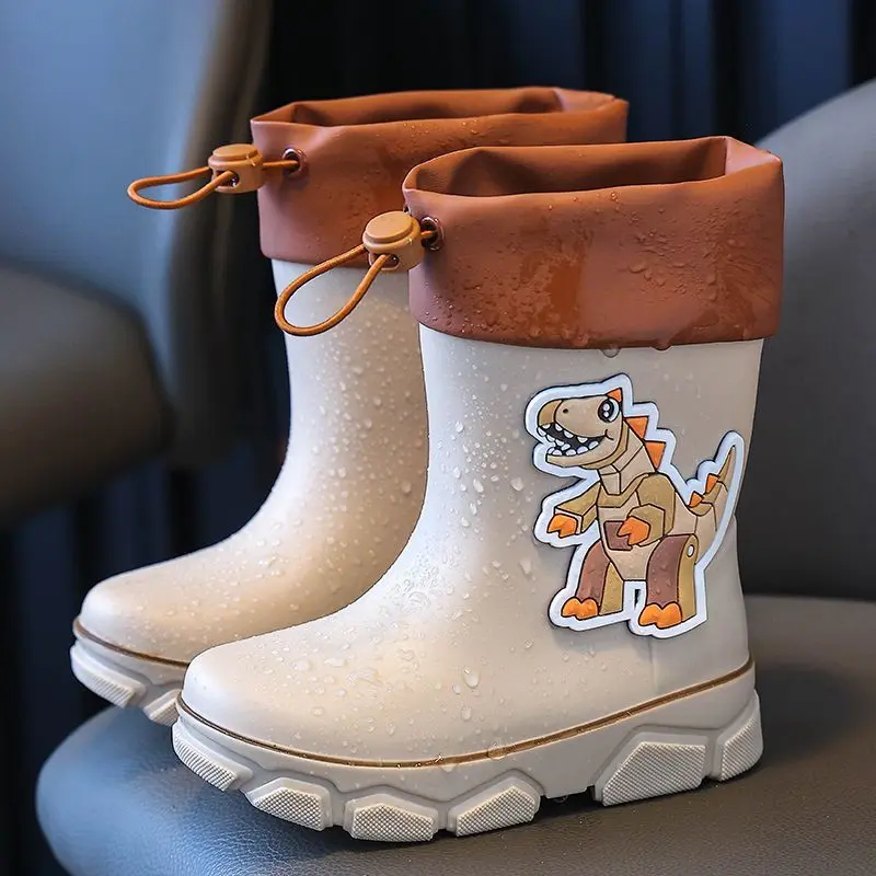 Children's Rain Boots Boys Rubber Shoes Middle and Big Children Students Drawstring Rain Boots for School Rain Shoes