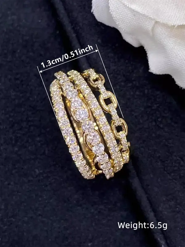 Women's Elegant Rhinestone & Hollow Out Decorated Multi-layered Ring, Exquisite Trendy Ring, Fashionable Jewelry for Women As Gift 1