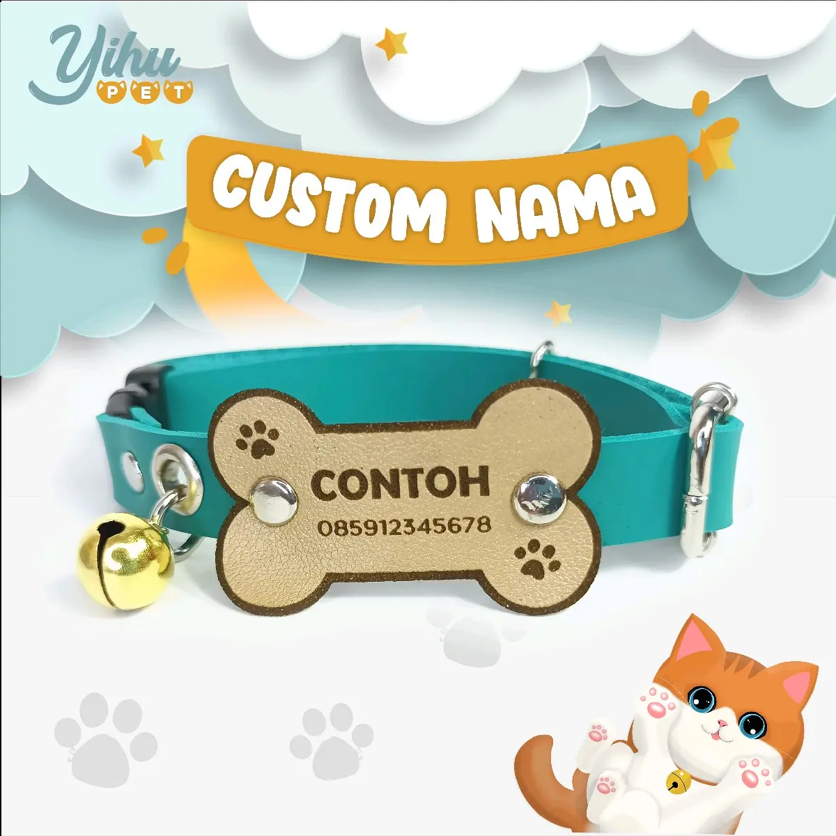 CUSTOM NAMA (Tulang) Kalung Anjing Kucing Dog tag Cat Collar Gratis