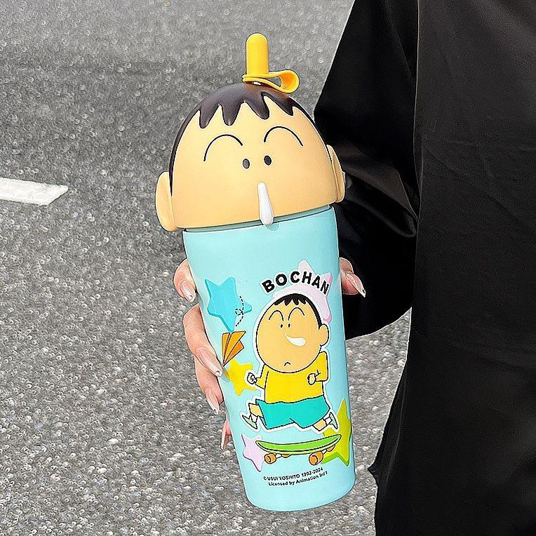 Bình Nước, Bút Chì Màu Shin Chan, Đầu To, Bình Giữ Nhiệt Ngớ Ngẩn, Dung Tích Lớn 600ml, Có Ống Hút, Cốc Quà Tặng 7