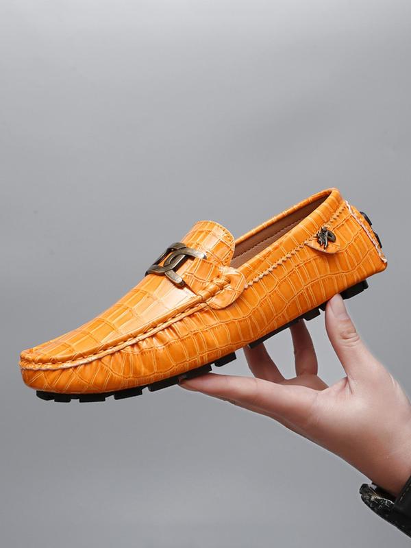 Men's Business Style Solid Color Crocodile Embossed Slip-on Loafers, Fashionable Casual Comfortable Flat Shoes for Daily Wear, Lightweight Breathable Shoes for Men, Boy 3