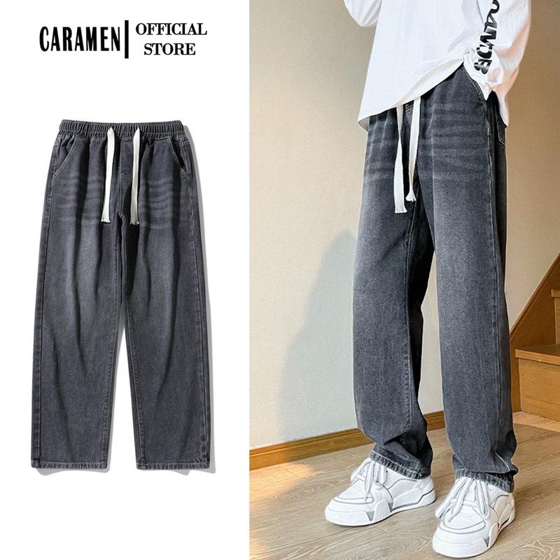 Quần Jean CARAMEN  Nam Nữ Lung Thun Form Suông Ống Rộng Menswear jeans suong Ong Xanh Nhạt quần  jean quan nam quần  halo