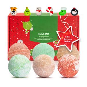 Bola Garam Mandi, Tema Krismas, 6 Pek, Mainan Bola Mandian, Bola Letupan, Hadiah Kanak-kanak, Kotak Hadiah bath  bombs