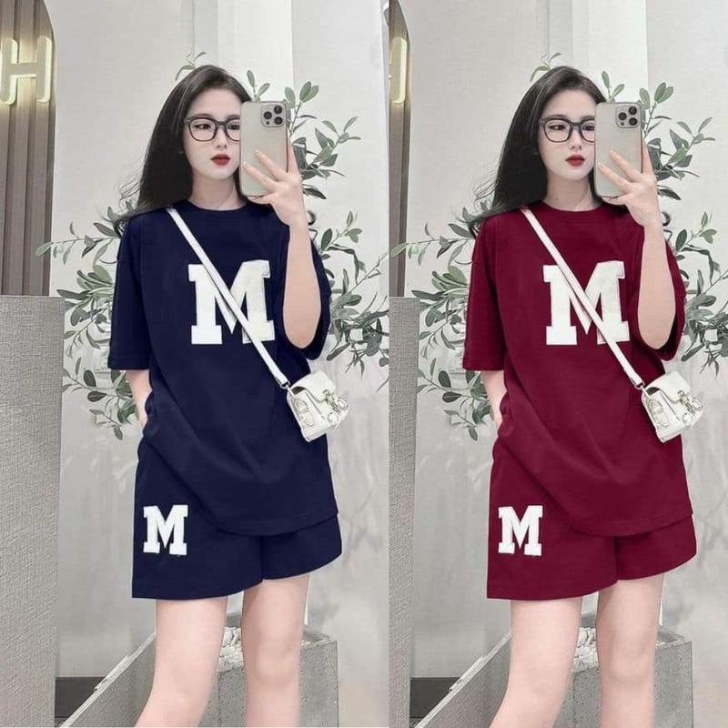 set bộ mặc nhà nữ phom rộng mùa hè co giãn chất cotton mặc mát bộ cộc tay nữ size 40-70kg in chữ M trắng đồ macnha