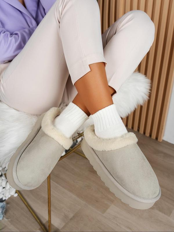 Solid Color Plush Platform Slide Slippers, 2024 Soft Fluffy Thick Soled Bedroom Slippers, Warm Matching Home Slippers Footwear for Girl, Comfort Walking Shoes 3