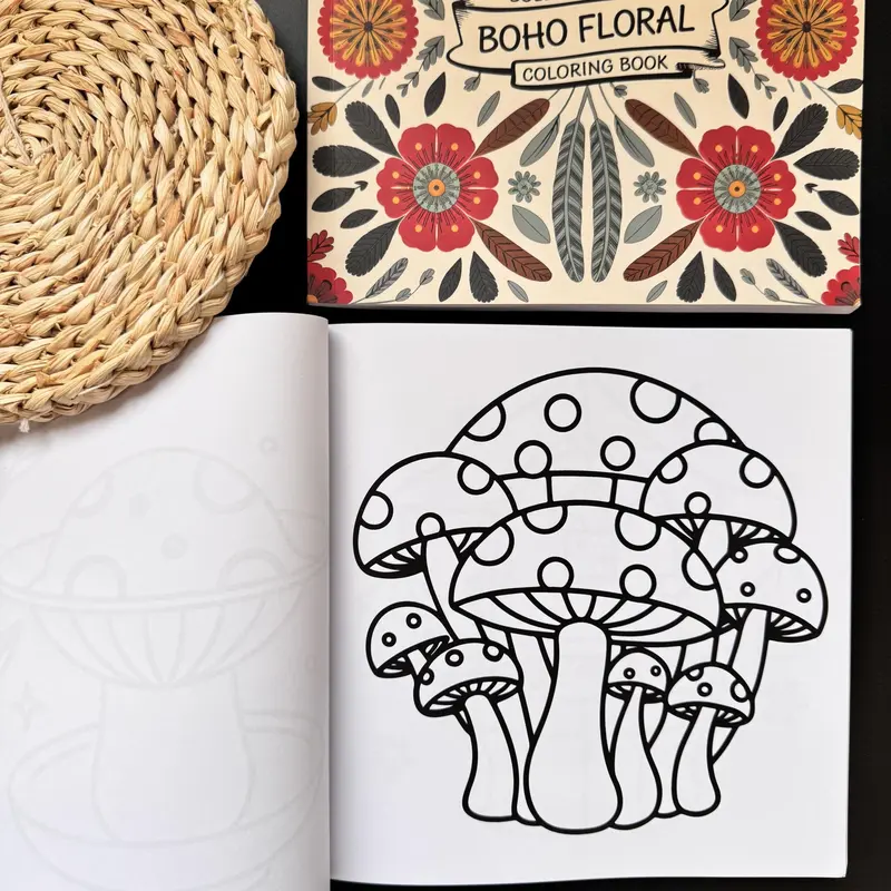 Mushroom Pattern Coloring Book, 2 Counts Botanical Theme Coloring Book, DIY Painting Supplies for Daily Leisure, Holiday Gift 2