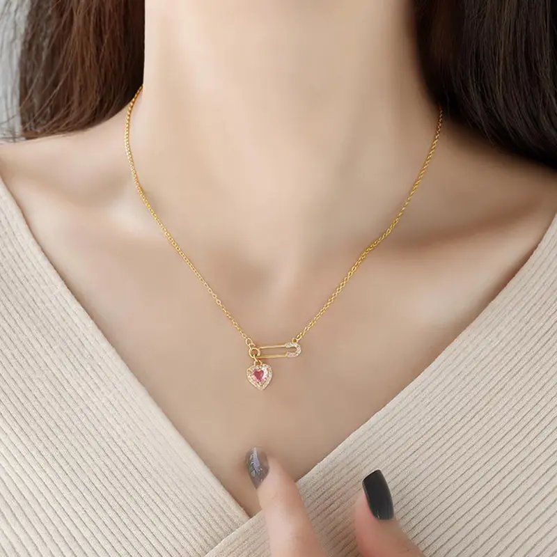 Vòng Cổ Mặt Dây Chuyền Trái Tim, Ghim An Toàn Cho Nữ, Thời Trang, Cá Tính, Vòng Cổ Ghim Sang Trọng, Nhẹ, M2E8 5