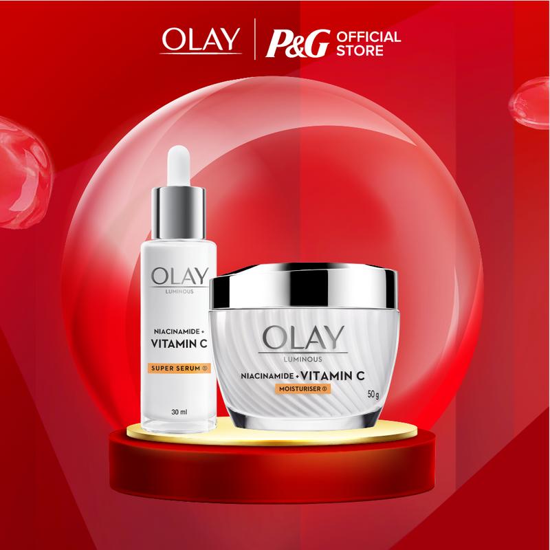 Combo 2: Kem Dưỡng Và Super Serum OLAY Luminous Niacinamide & Vitamin C Giúp Mờ Vết Thâm, Đốm Nâu, Dưỡng Sáng Da (50G+30ML)
