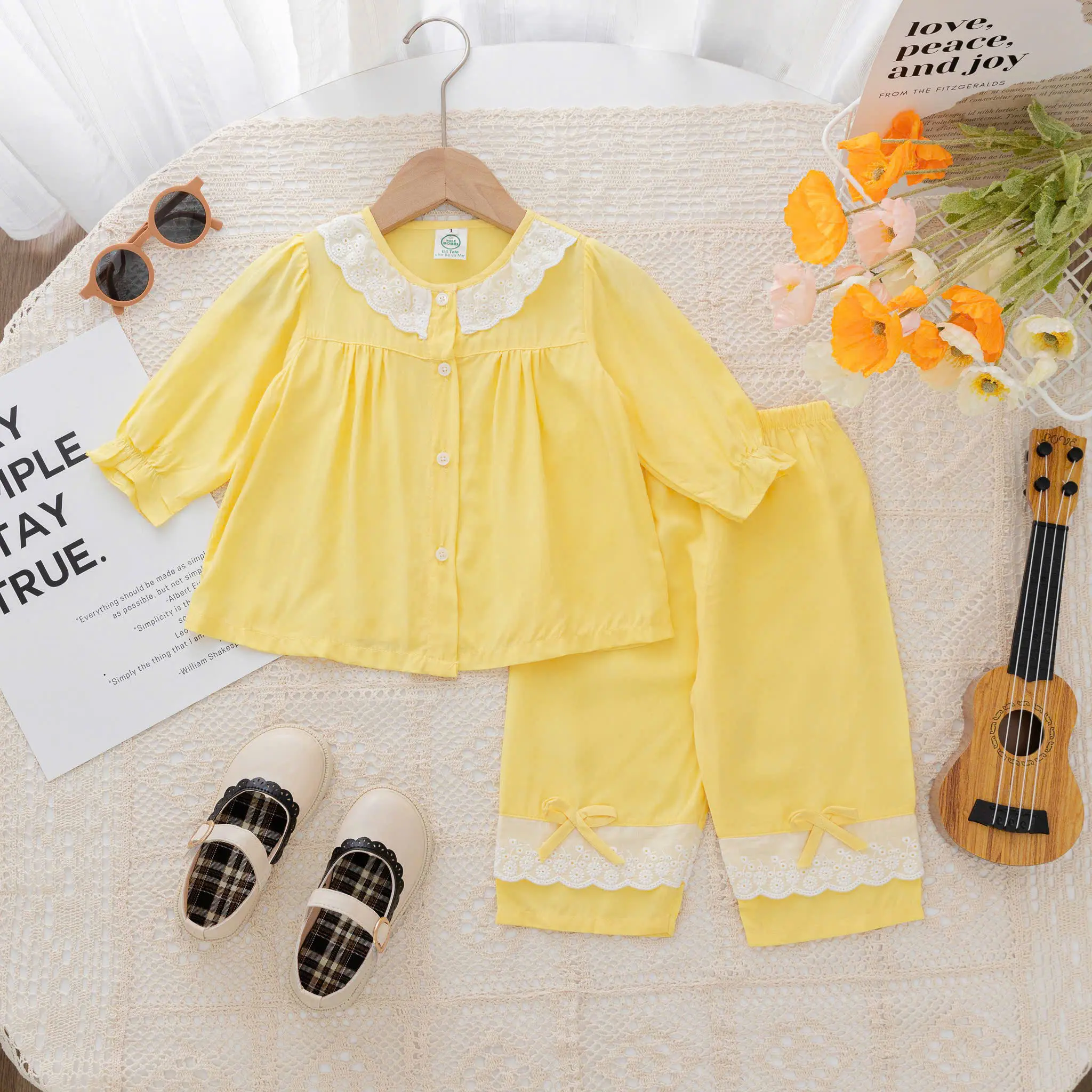 Tay Dài Quần Dài - ( Màu Trơn Mã 2 ) Đồ Bộ Bé Gái - Bộ quần áo Tole Loại 1 mềm, mịn, mát size 9-35 kg 7-8 năm đồ ngủ Voi đồ  ngủ  cho  em  bé  gái quần  áo  ngủ  cho  bé  gái