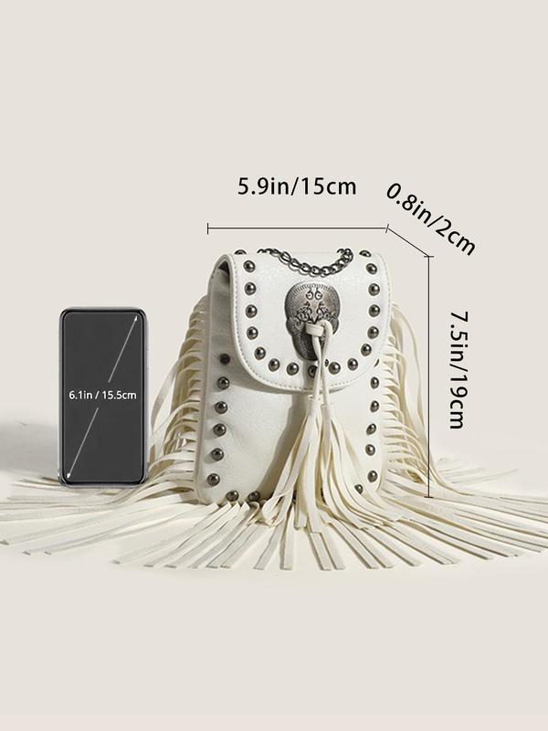 Women's Punk Style Rivet & Tassel Decor Crossbody Bag, Trendy Vintage Crossbody Bag, Chic Crossbody Bag for Daily Use 4