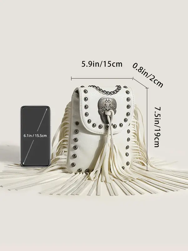 Women's Punk Style Rivet & Tassel Decor Crossbody Bag, Trendy Vintage Crossbody Bag, Chic Crossbody Bag for Daily Use 3