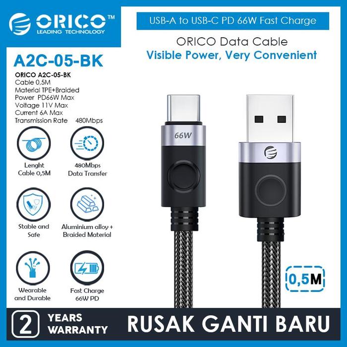 Gambar ORICO USB-A to Type-C PD66W fast charging cable - A2C-05 - Black dari ORICO INDONESIA Official Shop Kota Administrasi Jakarta Utara 5 Tokopedia