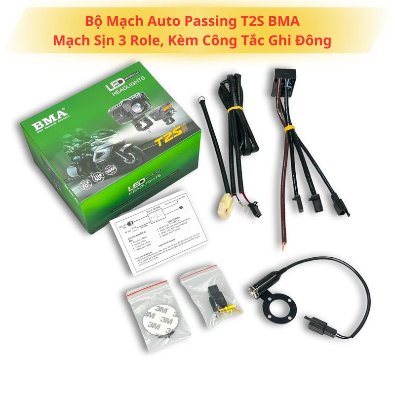 Bộ Mạch Auto Passing Cho Đèn Trợ Sáng T2S BMA, Mạch Sịn 3 Role, Kèm Công Tắc Ghi Đông - Phụ Kiện