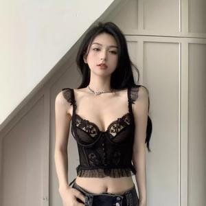 เสื้อชั้นในลูกไม้ก้างปลาสีดำ สำหรับผู้หญิง ใส่หน้าร้อนและฤดูใบไม้ร่วง บรา คอวี สามารถใส่ด้านใน เสื้อสั้นเซ็กซี่ แจ๊กเก็ต