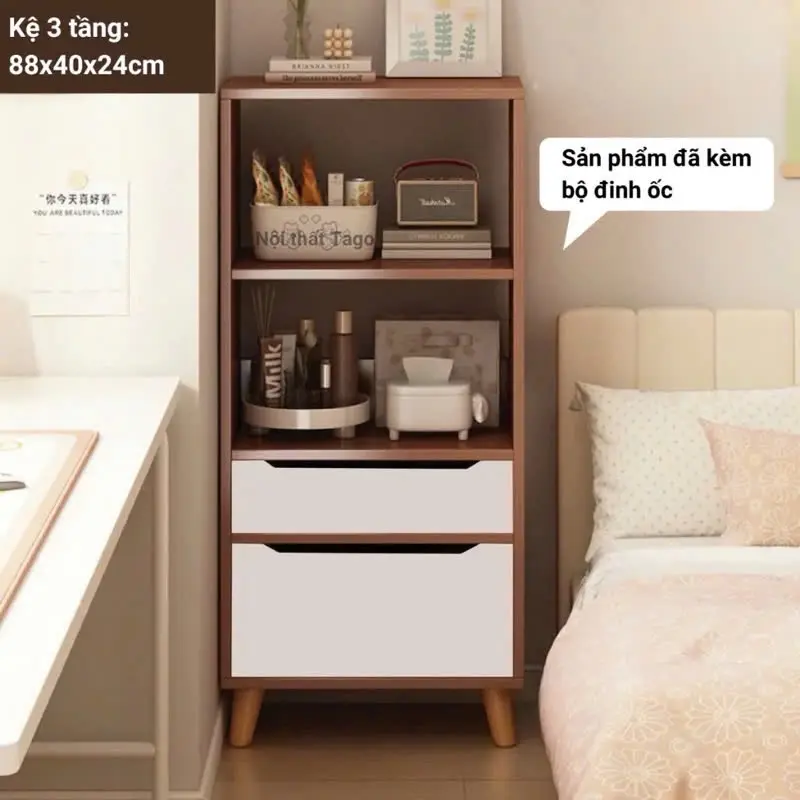 Kệ sách gỗ để sàn có ngăn kéo phong cách Bắc Âu nhiều tầng lắp ghép dễ dàng gỗ MDF phủ Melamine hiện đại, chống mối mọt 5
