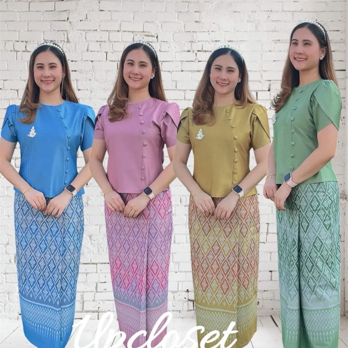 ชุดผ้าญี่ปุ่น แขนบัว ลายลิซ่าnew ผ้าถุงป้ายหน้า