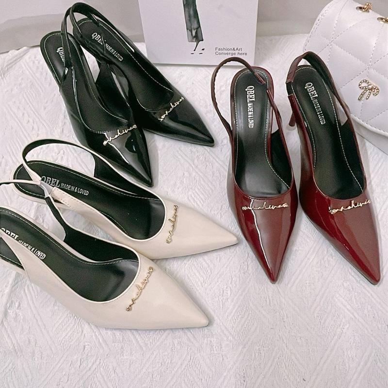 Giày cao gót chất da bóng hoạ tiết chữ ký lên dáng tôn da 7-9cm 0