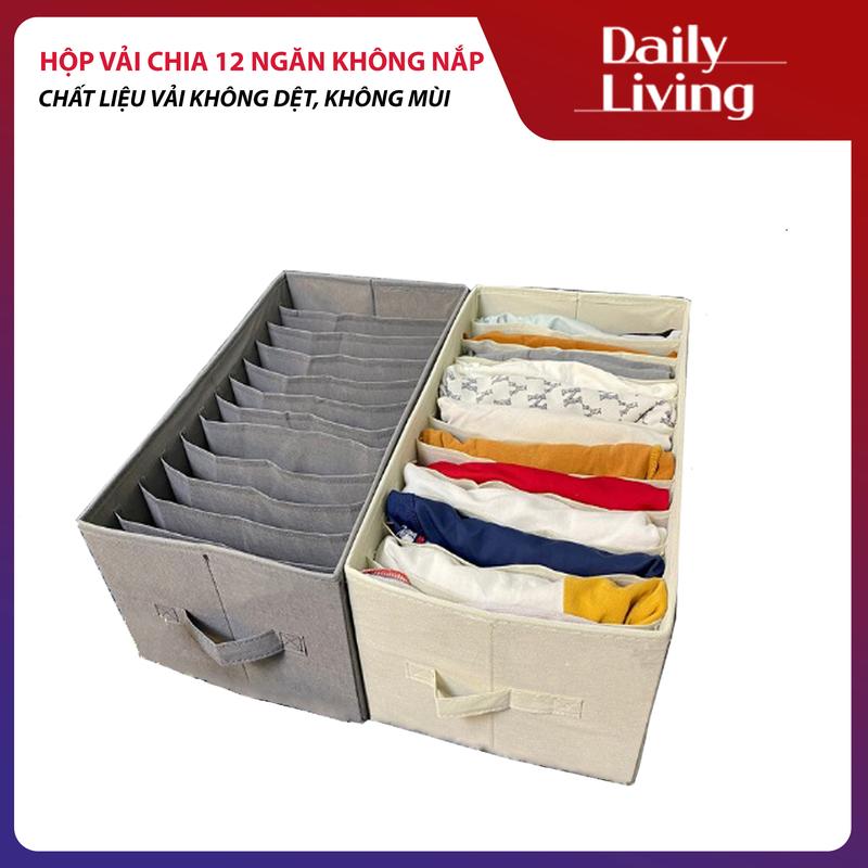 Hộp Vải Đựng Quần Áo Chia 12 Ngăn Túi Để Quần Áo, Khăn Tắm, Có Name Tag Sắp Xếp Tủ Quần Áo Gọn Gàng, Tiện Ích
