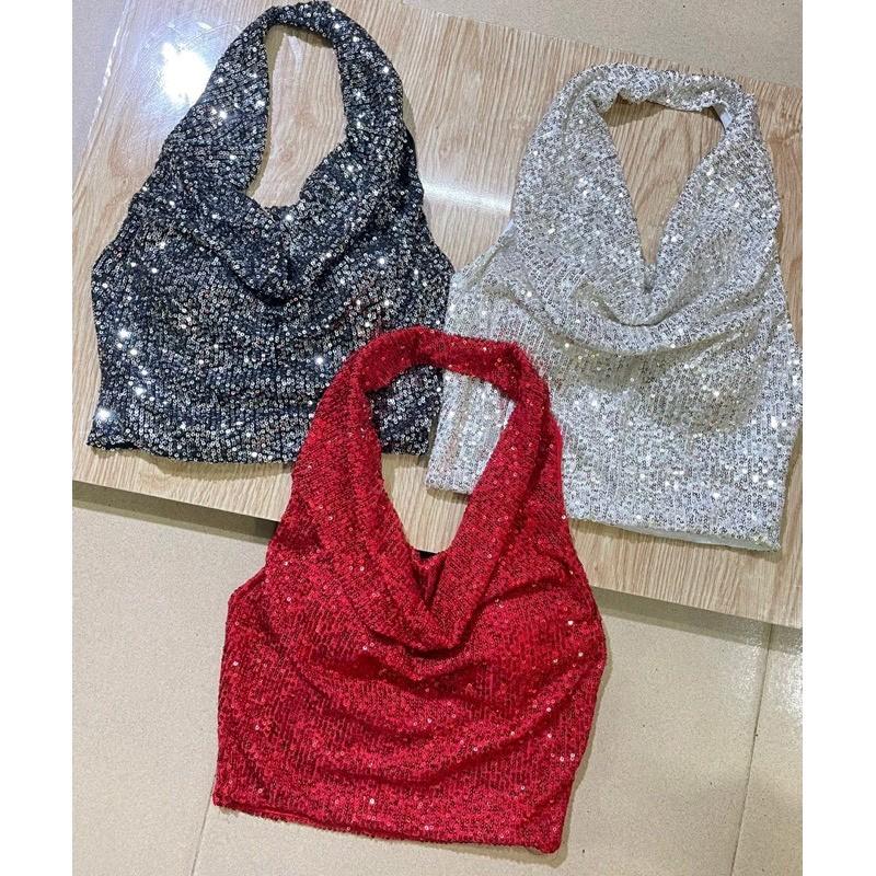 Áo Yếm cổ đổ kim sa bling bling kèm mút ngực khoe vai xinh 2