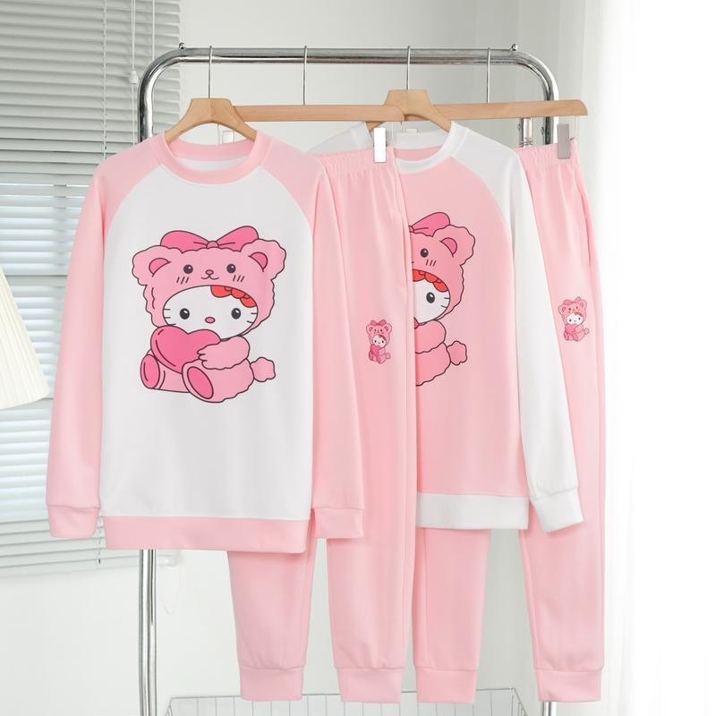Set Bộ Thu Đông Hello Kitty Phối Màu Tay Áo From Rộng in Hình CuTe Menswear Quần Bộ Đồ Nam Nữ có thể giặt máy đen s Thun Nhung