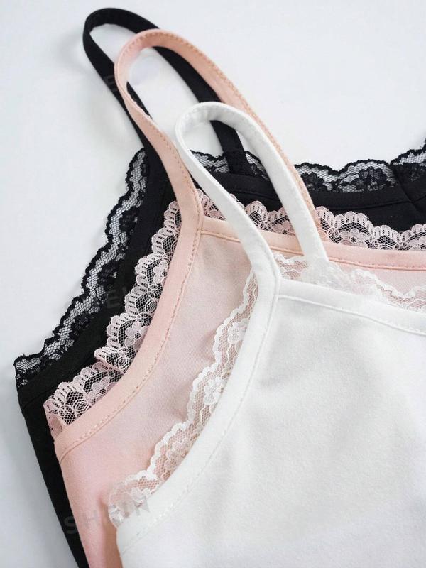 Women's Plain Lace Trim Backless Cami Top, Casual Adjustable Spaghetti Strap Scoop Neck Top, Ladies Summer Clothes for Daily Wear 4