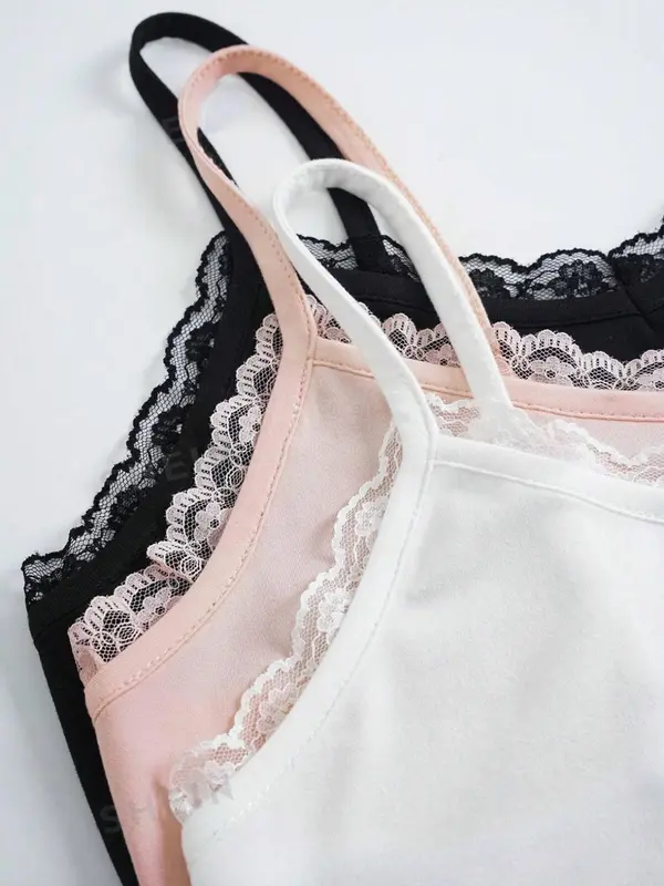 Women's Plain Lace Trim Backless Cami Top, Casual Adjustable Spaghetti Strap Scoop Neck Top, Ladies Summer Clothes for Daily Wear 4