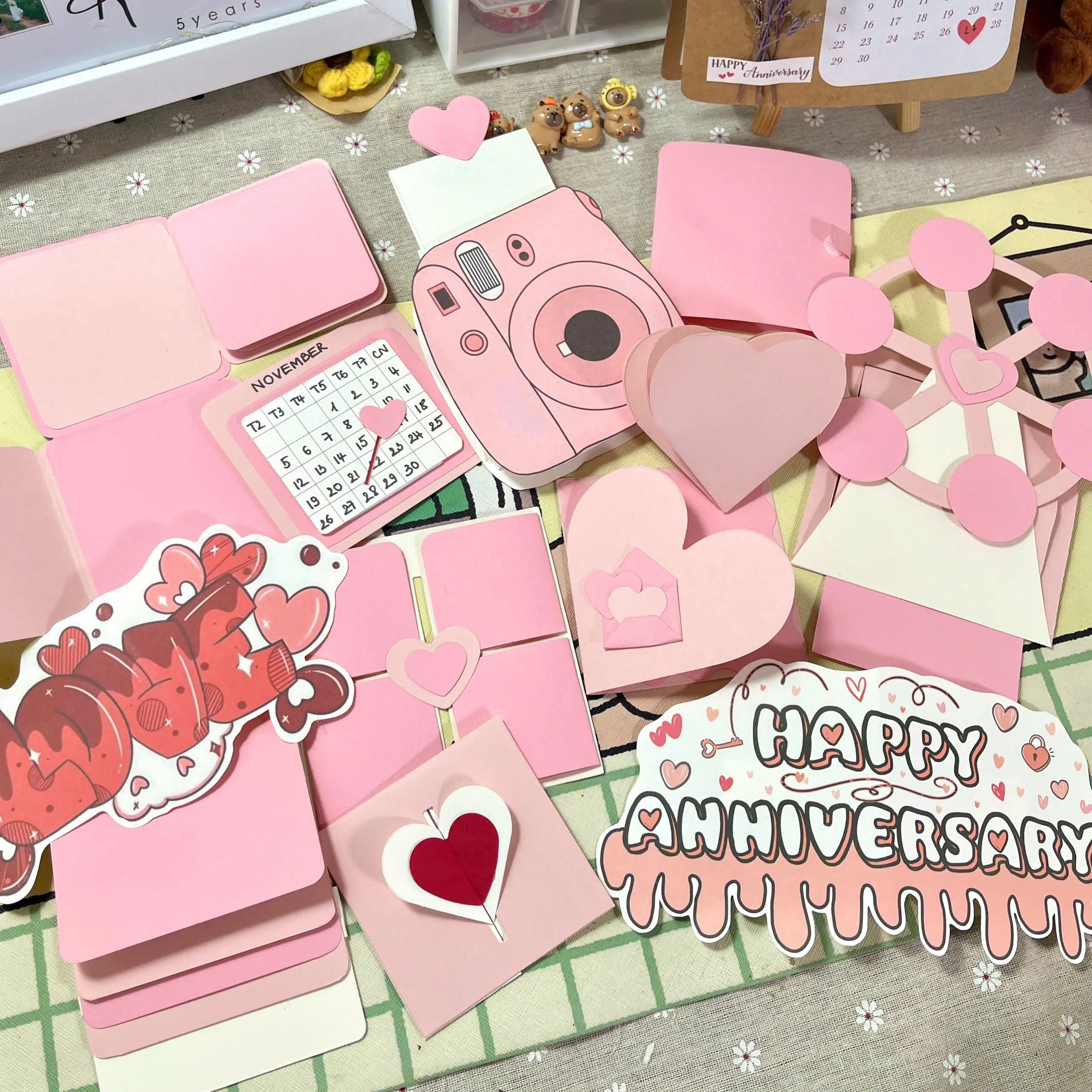 Hiệu ứng trang trí diy tông màu hồng, dùng trang trí scrapbook, đã được làm sẵn
