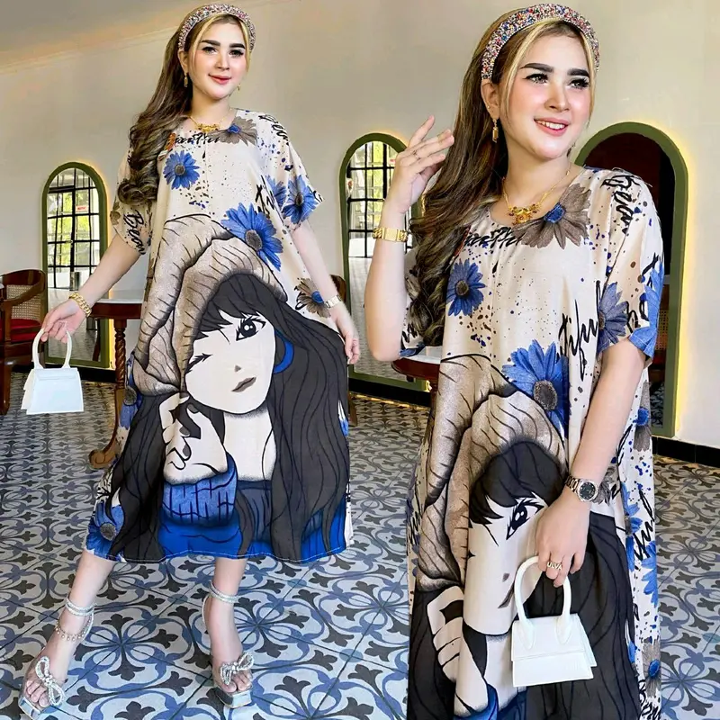 NEW DASTER JUMBO BUSUI BUMIL MOTIF BARBIE BAHAN RAYON ADEM Batik Cantik Nyaman Tidur Ungu 4