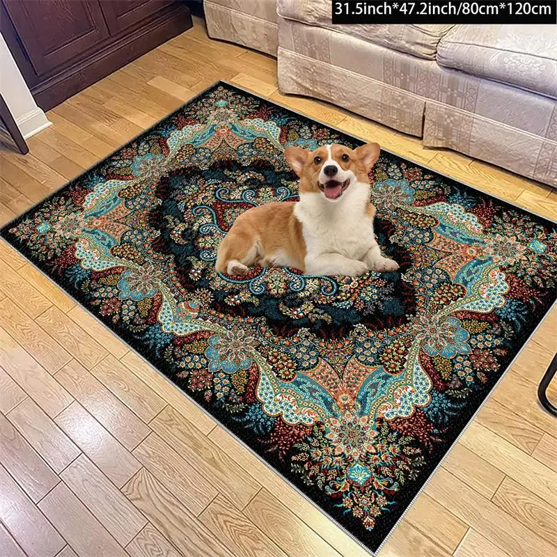 Floral Pattern Non-slip Pet Mat, 1 Count Colorful Printed Pet Floor Mat, Comfortable Pet Mat for Older Pets Or Pets with Joint Problems, Pet Supplies 3