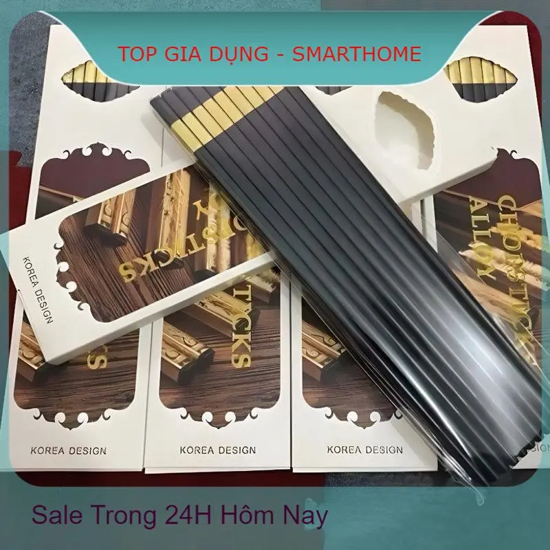 Đũa Mạ Vàng 10 Đôi Nhựa Đen Cao Cấp Chống Bong Tróc Chống Mốc Chịu Nhiệt Tốt 3