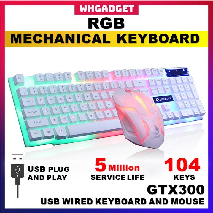 GTX300 Set Gaming Keyboard And Mouse Office Computer RGB Light Colourful 104 Keypad Keyboards dan Tetikus Key Laptop Pc Wired
