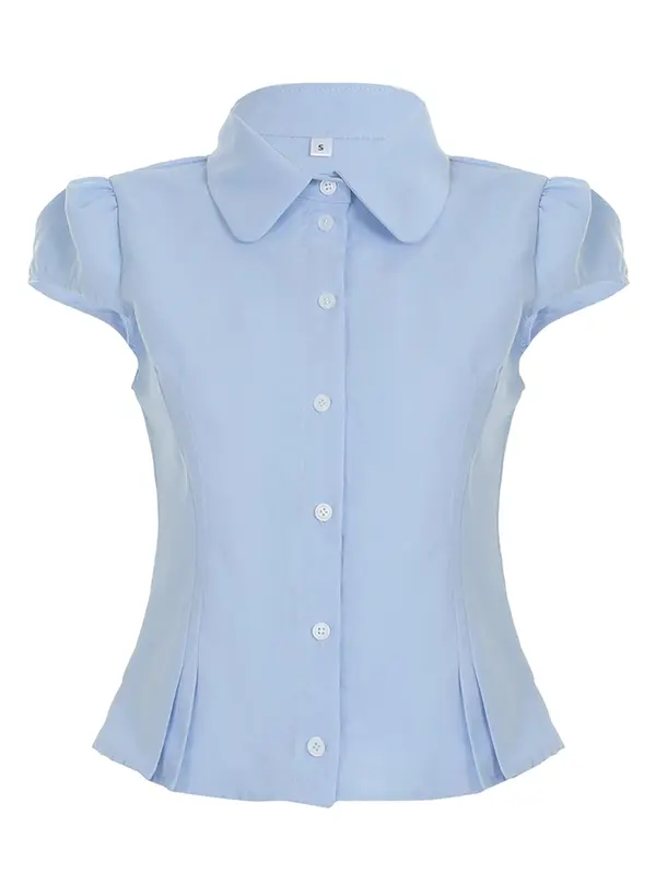 Women's Plain Collared Shirt, Casual Short Sleeve Top for Summer, Fashion Women's Top for Daily Wear, Blouse 3