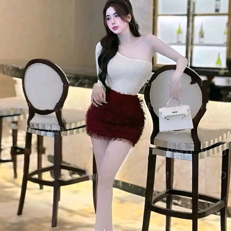 Set Váy Áo Ren Lệch Vai Chân Váy Lông Thỏ Tiểu Thư Siêu Xinh.Hàng Thiết Kế Nữ Women Dress chỉ giặt tay đỏ hồng vaydodonnoel 🎄  đỏ và hồng váy dự tiệc 3