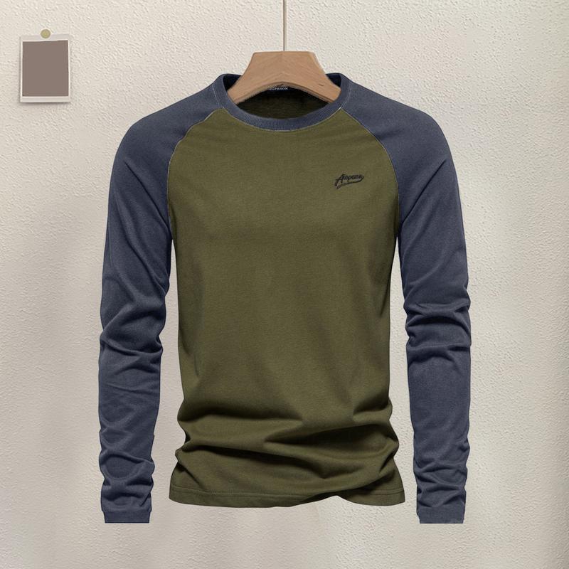 Áo Thun Raglan Dành Cho Nam Giới, Tay Áo Dài, Cổ Tròn, Thiết Kế Chắp Vá, Màu Sắc, Dáng Rộng Vừa Vặn, Vòng Bít Co Giãn, Thoáng Khí, Phong Cách Thường Ngày Áo Chui Đầu 5