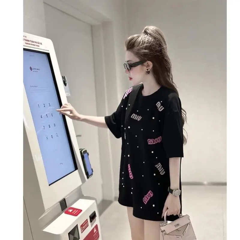 ￼Áo Thun Đính  Ngọc Đá  ,Chất Cotton Co Giãn, Thoáng Mát Nữ Women Top 0