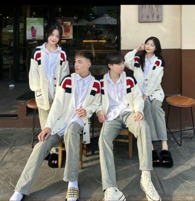 Áo khoác Cadigan viền vai đỏ đen, chất nỉ cotton mềm ấm, cúc cài sịn xò, dáng Unisex 38-60kg 5