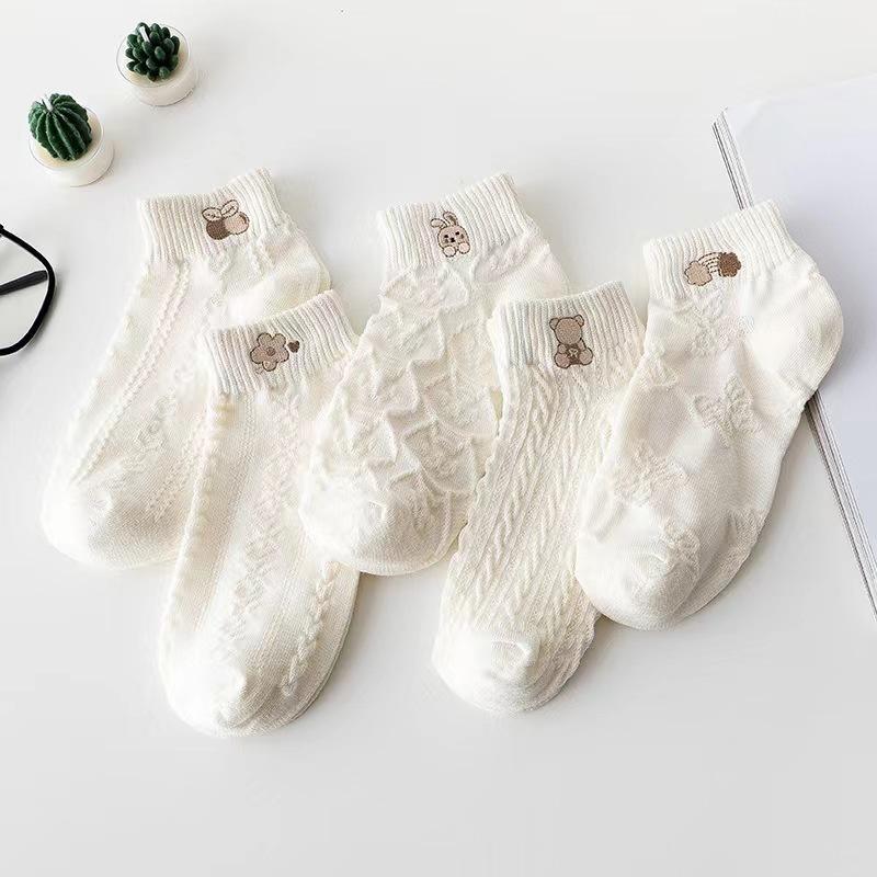 Combo 5 Đôi Tất dệt kim trắng vân nổi cổ thấp dễ thương - Set 5 đôi TT11 0