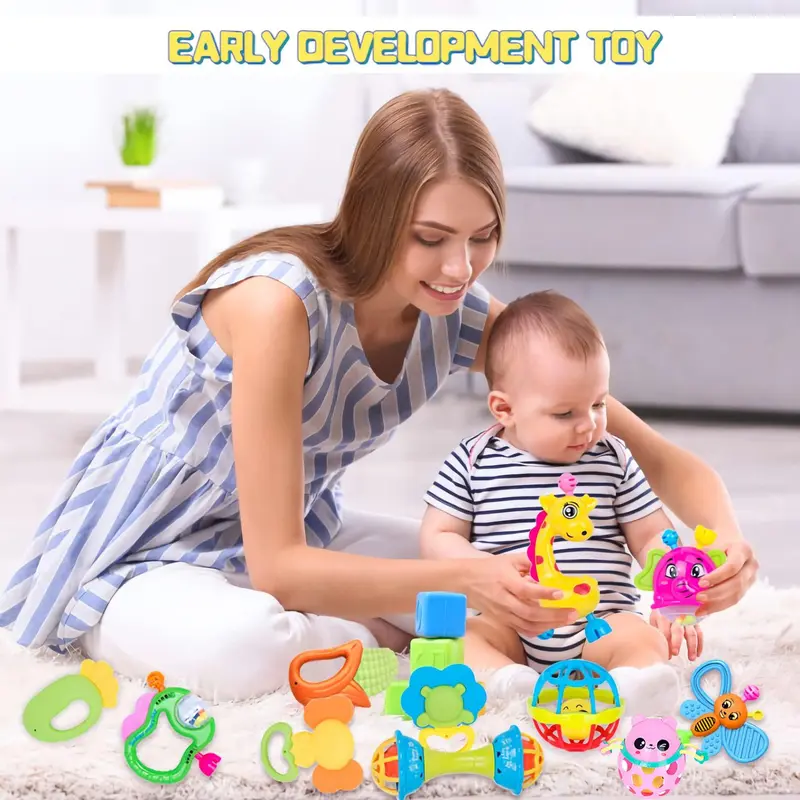 Random Color Baby Rattles Toy, 11pcs Baby Rattles Toy Kit for Fun  Play , Cute Baby Rattle Sensory Nursery Toy Set, Boy Girl Gifts Infant Newborn 4