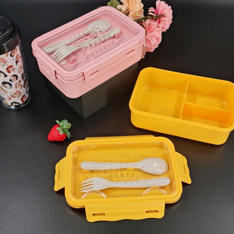 Origin E : set kotak makan 3 grid tebal + sendok dan garpu + tas bekal + botol minum / lunch box Pink Blue 8