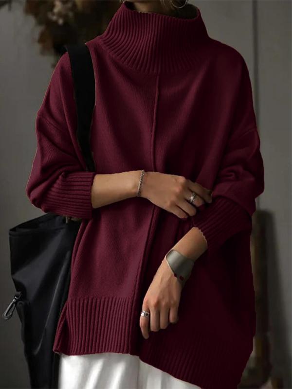Women's Solid Color Drop Shoulder High Neck Sweater, Casual Long Sleeve Jumper for Spring & Fall, Fashion Women's Knitwear for Daily Wear 6