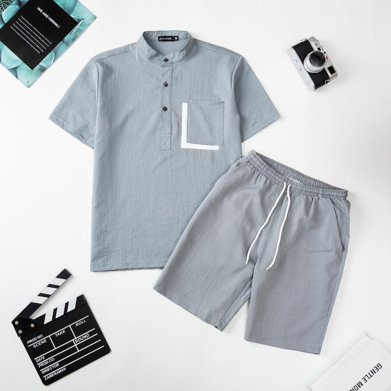 Bộ Đũi Nam Cổ Tàu Tay Ngắn Quần Đùi Chất Liệu Vải Đũi Mềm Mịn Nhẹ Thoáng Thấm Hút Mồ Hôi Tốt Màu Sắc Thanh Lịch Áo Menswear