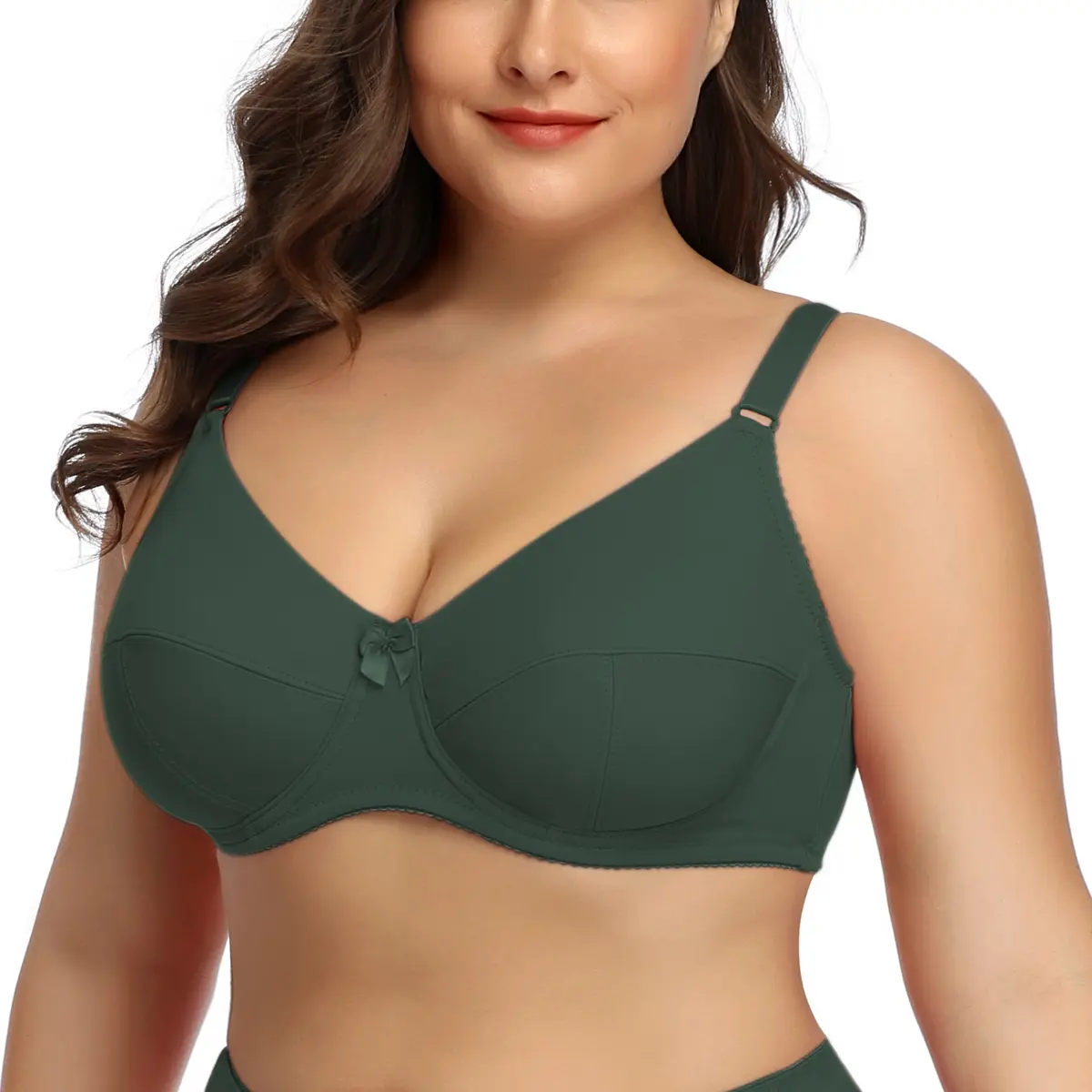 PLUSGALPRET Plus Size Bras for Women Underwire Bra no Pad Thin Unlined Lingerie Plain Green Burgundy Black Blue Brassiere 36C-52F-398
